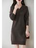 Women's V-Neck Mid-Length Cashmere Knit Dress - Loose Sheath Pullover, 100% Pure Cashmere