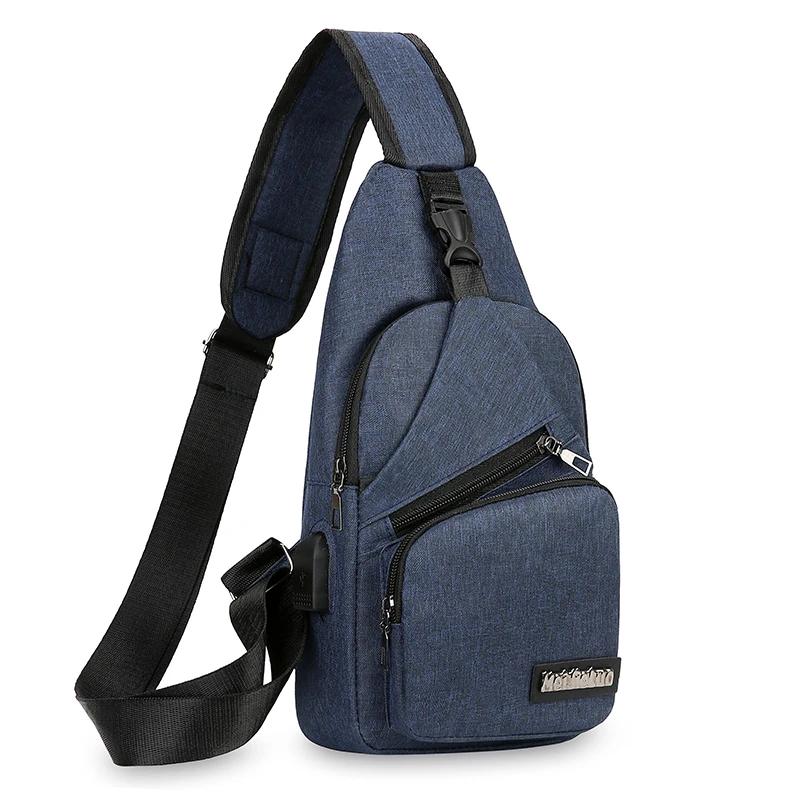 New Men'S Portable Usb Smart Chest Bag Crossbody Bag Canvas Lightweight Casual Men'S Bag