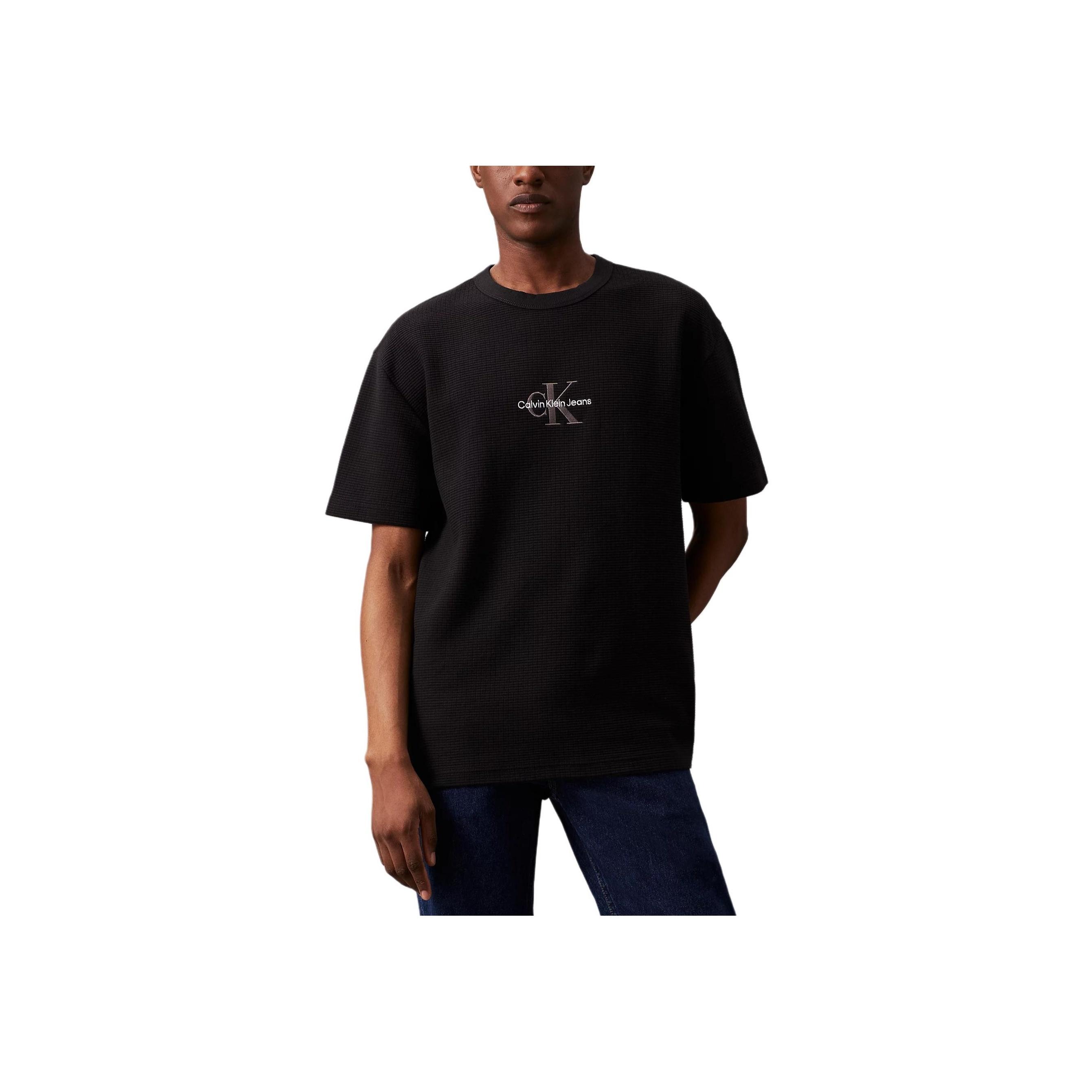 

Calvin Klein Джинсы с вышитыми буквами, свободный крой, круглый вырез, короткий рукав, футболка для мужчин, топы, черный цвет J30J325645-BEH L