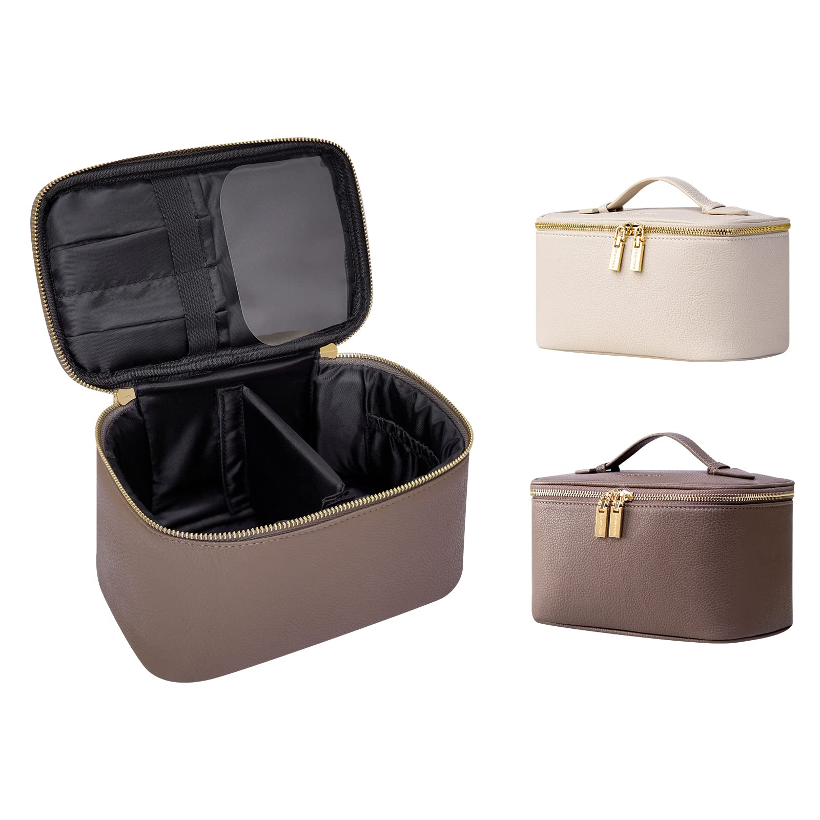 

ROWNYEON Косметичка большой вместимости для косметики и туалетных принадлежностей с отделениями для кистей и идеально подходящая для косметических инструментов, сумочка, карман, удобная для путешествий, водонепроницаемая, коричневый