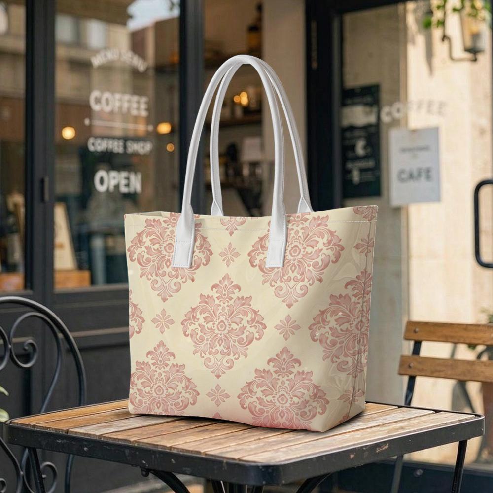 Elegant Damask Print Tote Bag Portable Casual Shoulder Bag for Daily Use