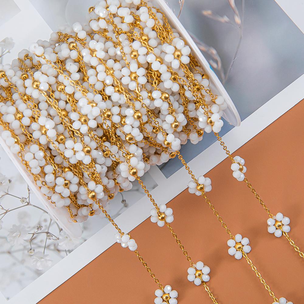 1meter Daisy Flower Beaded Chains Stainless Steel Crystal Bead Chain Necklace Bracelet Chain Crafts Jewelry Making DIY Supplies