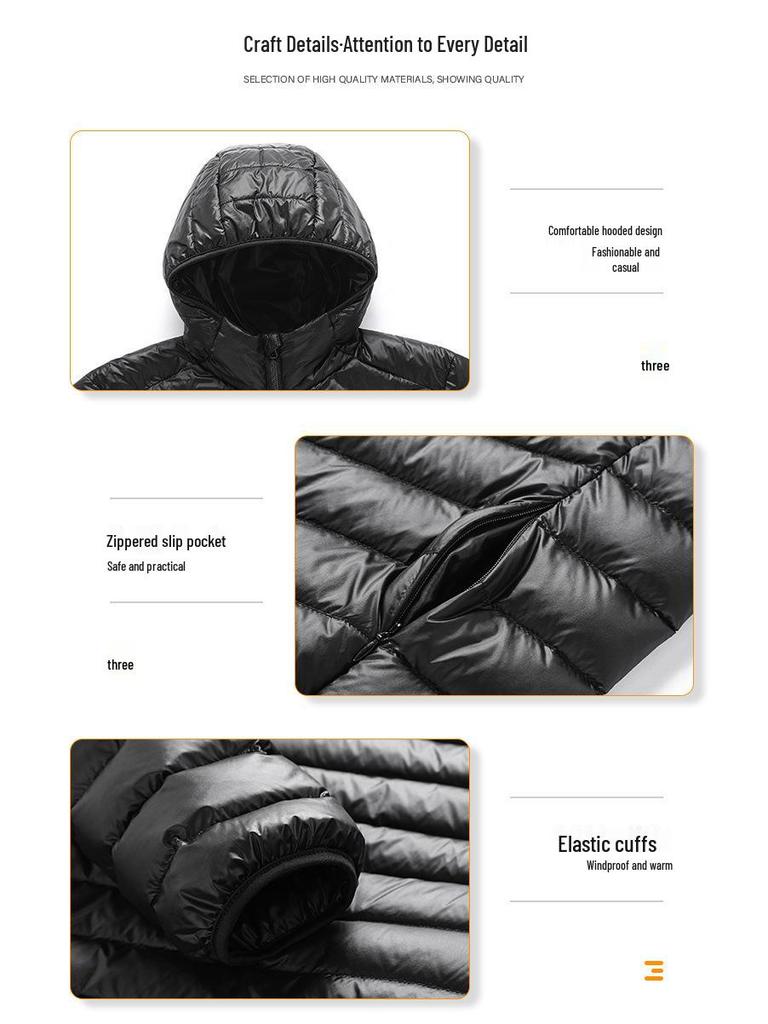 Men's Lightweight Solid Color Down Jacket - Warm, Short, Casual, Versatile for Autumn/Winter.