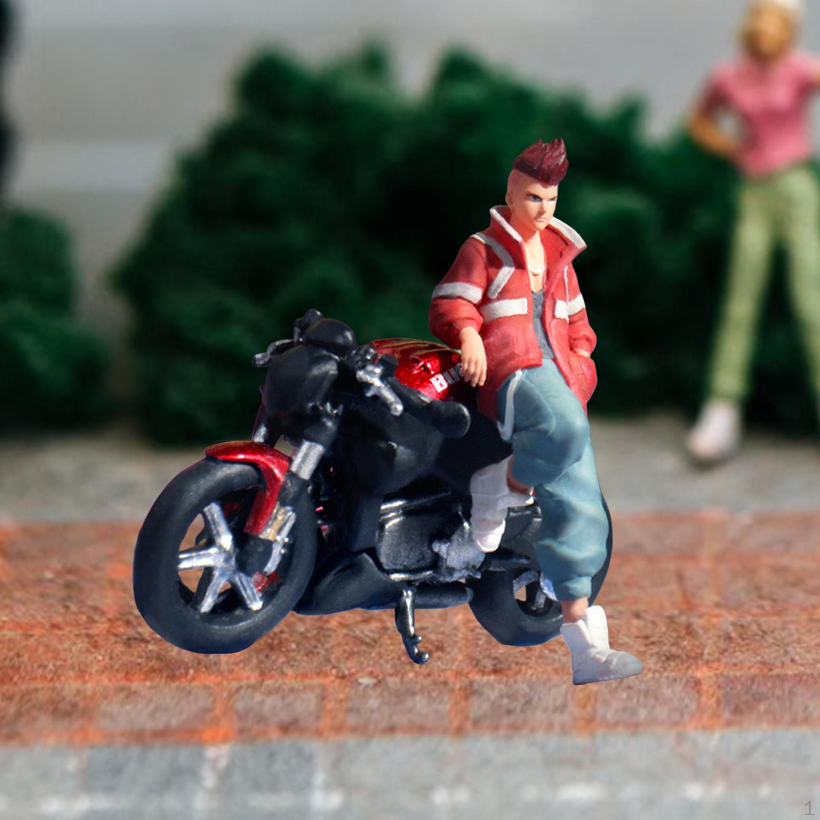 

1:64 Motorcycle Model with Resin Figure Hand Painted Tiny People 1/64 Scale Motorbike Scene Boy
