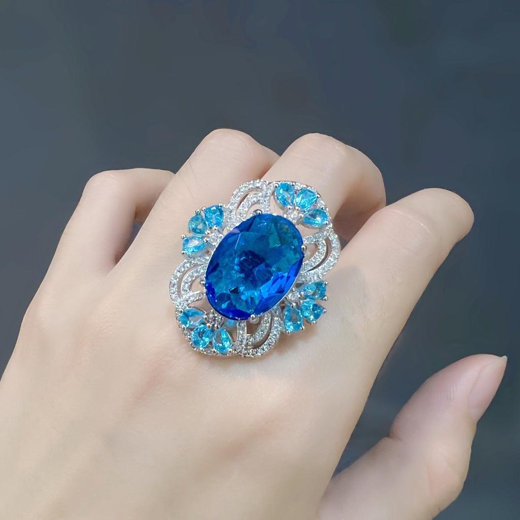 

Trendy Topaz Blue Gemstone Set Earrings Bracelet Necklace StyleA