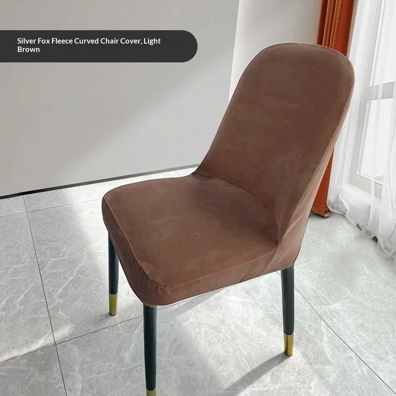 Nordic Silver Fox Fleece Curved Dining Table Chair Cover Universal Dining Chair Cover All-inclusive Elastic Stool Cover Non-slip Seat