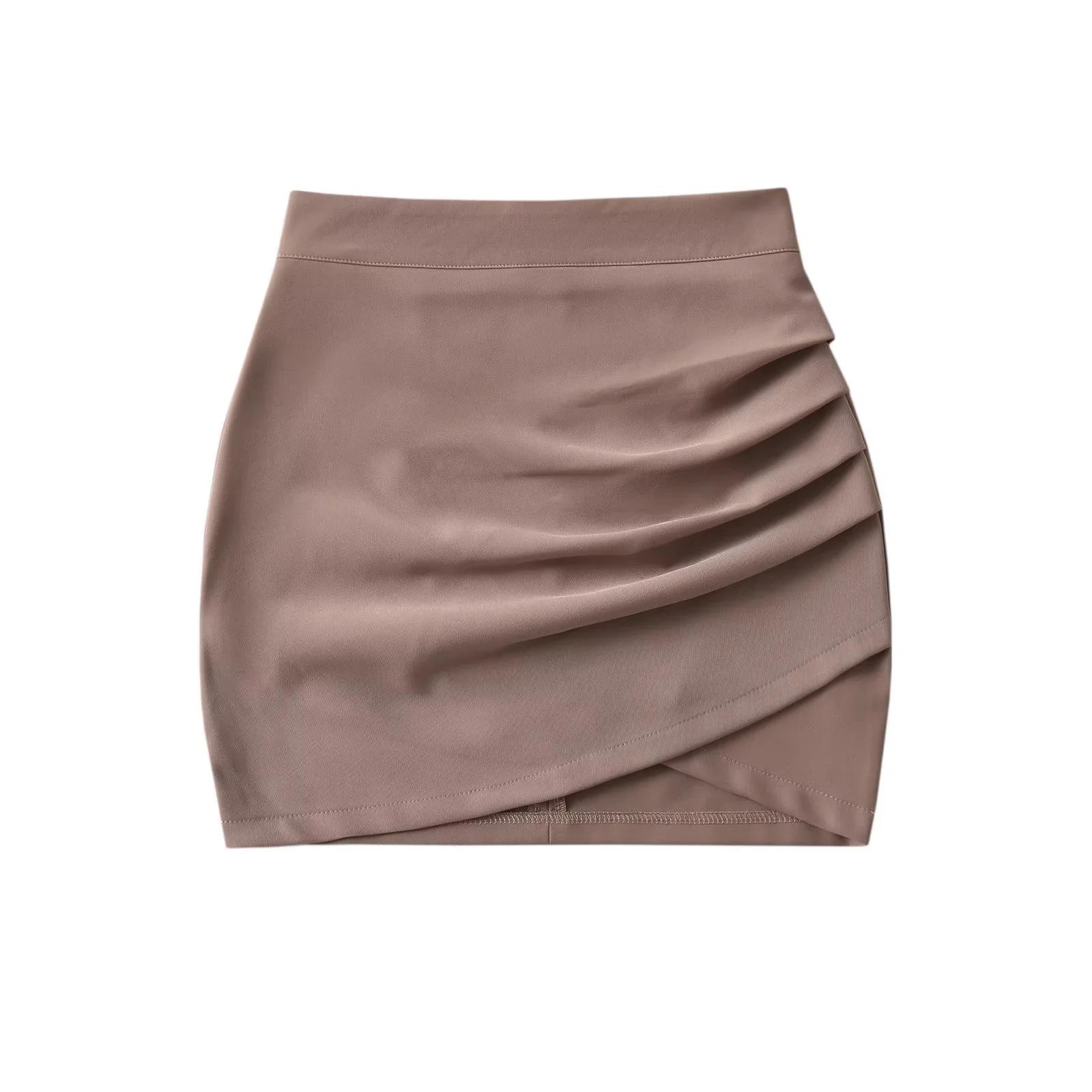 Chic Grey Pleated Suit Skirt - Women s Retro High-End Hip-Hugging Autumn 2025 Collection Medium хаки