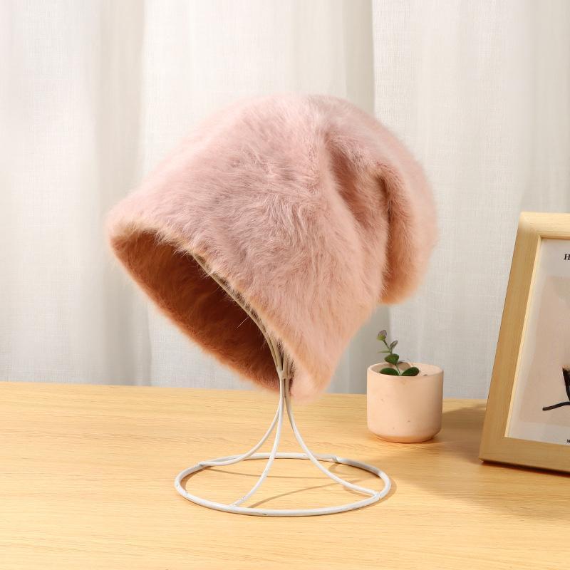 Rabbit Hair Pile Hat for Women Autumn Winter Plush Japanese Cute Ladies Hat Warm Fur Hats EMA