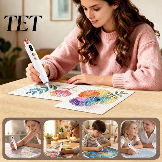 Portable Rhinestone Art Pen Electric Pen, Faux Diamond with Light, 2 DIY Crafting Tools Suction Levels, Rechargeable Wireless Vaccum for Adults