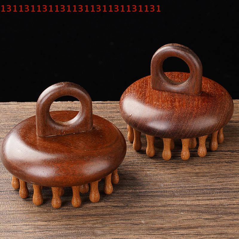 Portable Multi-Functional Wood Massage Comb Circular Tooth Guasha Scalp Head Massager with Ring - Therapy & Relaxation Tool