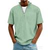 Herren Casual Einfarbiges T-Shirt mit halbem Reißverschluss, Stehkragen und kurzen Ärmeln