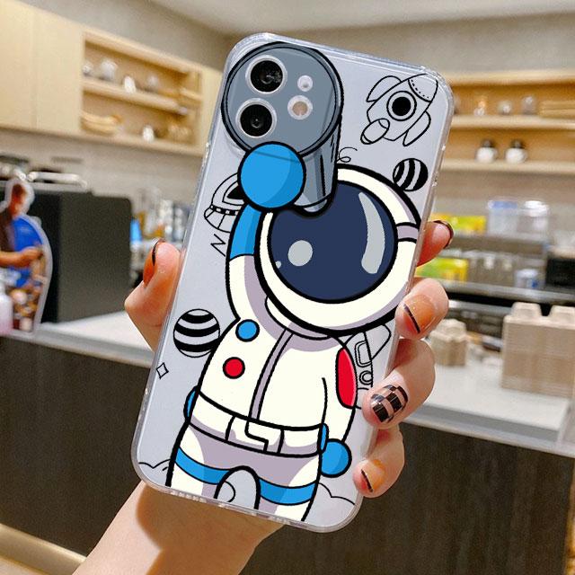Astronaut Cute Case For iPhone 14 11 12 Pro 13 Pro Max XR XS X 6s 7 8 Plus SE 2020 13 Mini Luxury Shockproof Clear Cover
