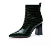 Fashion Sexy Ladies Pumps Winter Shoes Red Green Blue Classic Womens Ankle Boots Block High Heels Pointed Toe  Boots 2024