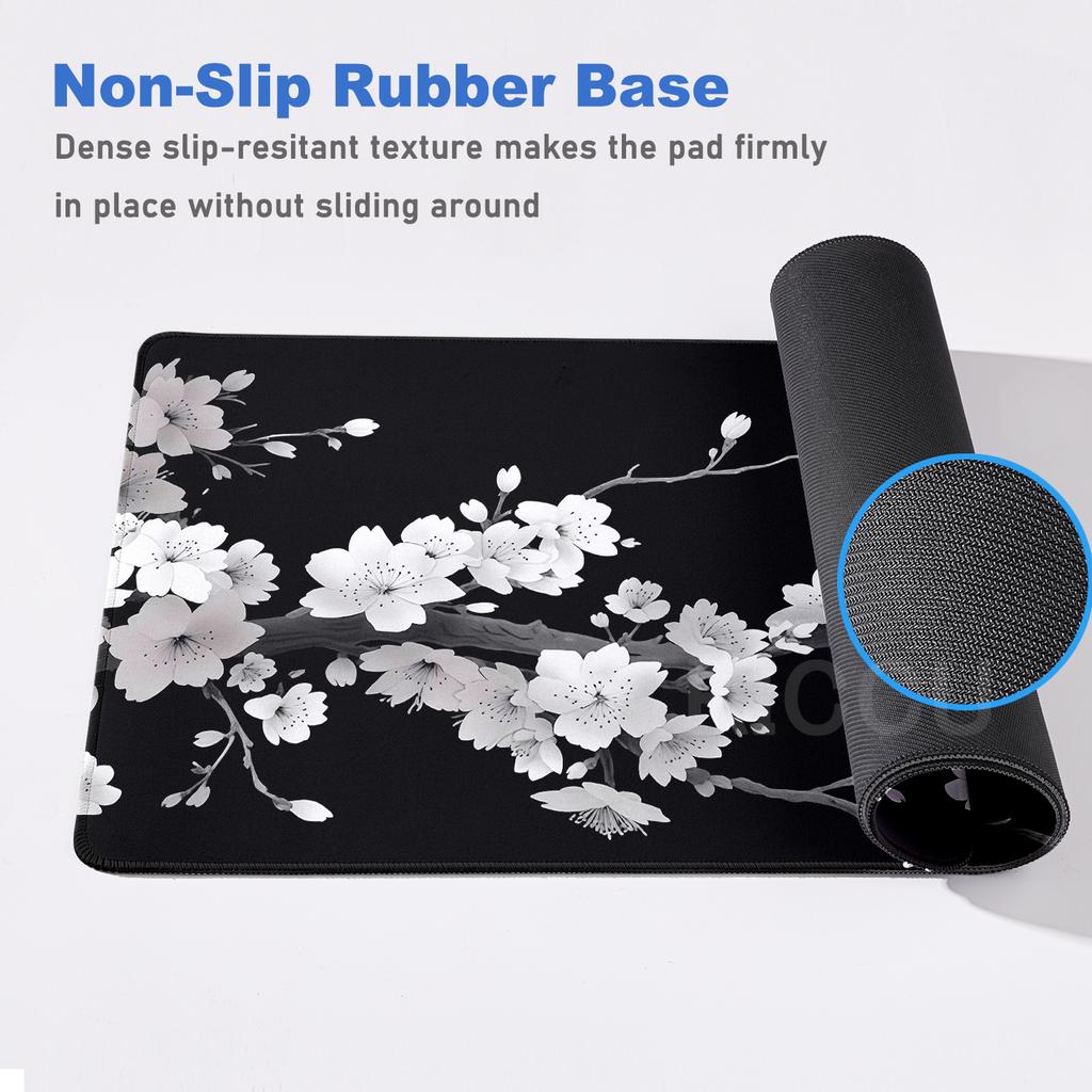 Zwart-wit Kunstbloem Tafelmat Grote Muismat Kantoor Toetsenbordrand Vergrendeling Bureau Mat Laptop Accessoires Antislip Muismat
