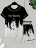 Men 2Pcs Los Angeles Letter Print T-shirt Shorts Set Summer Casual Outfit