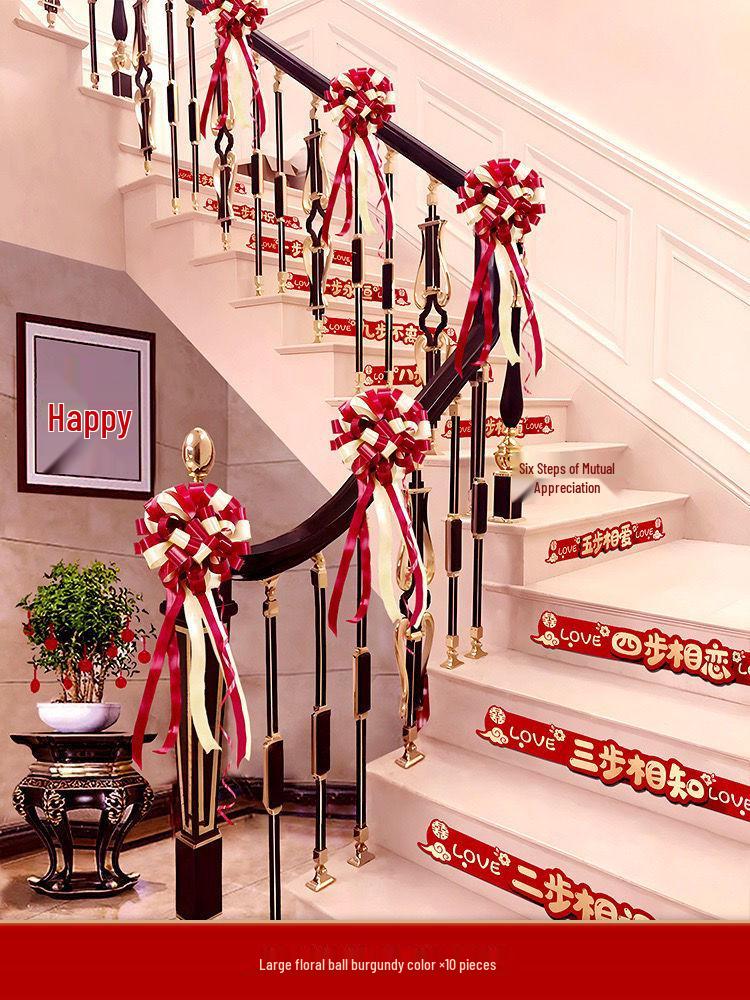 Wedding Stair Railing Decoration Package with Balloons and Flowers: Full Set for Handrail and Escalator