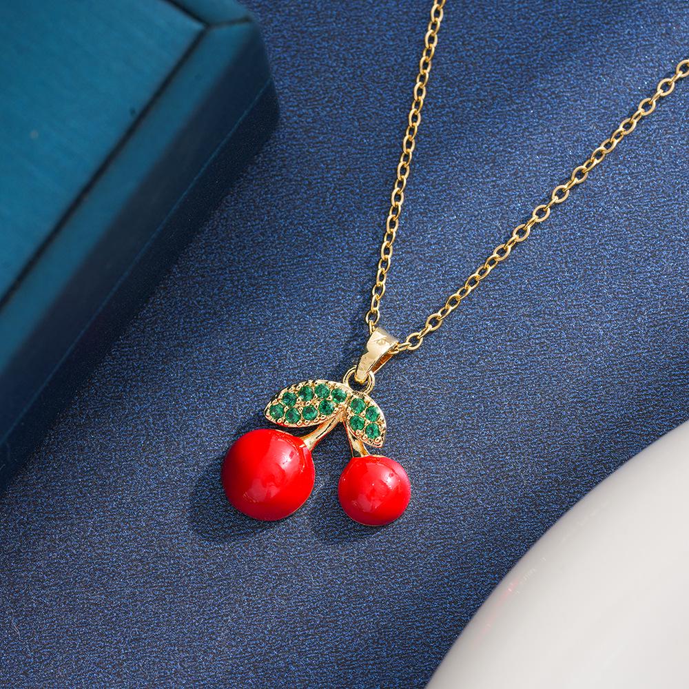 Fresh Pastoral Summer Fruit Heart Necklace for Women, Versatile Titanium Steel Clavicle Chain