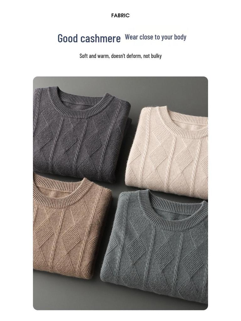 Men's Thickened Crew Neck Pure Cashmere Sweater - Warm Wool Knit Pullover for Autumn and Winter