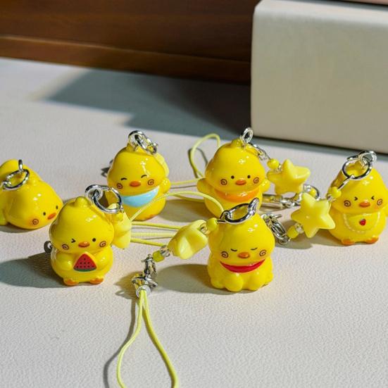 Keychain Pendant Resin Smooth Shiny Mini Size 3D Yellow Chicken Star Bead Design Keyring Bags Mobile Phone Lanyard