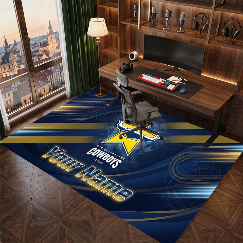 North Queensland Cowboys Personalized Crystal Velvet Carpet, Customized Name Text Soft Anti‑Slip Rug for Living Room Bedroom