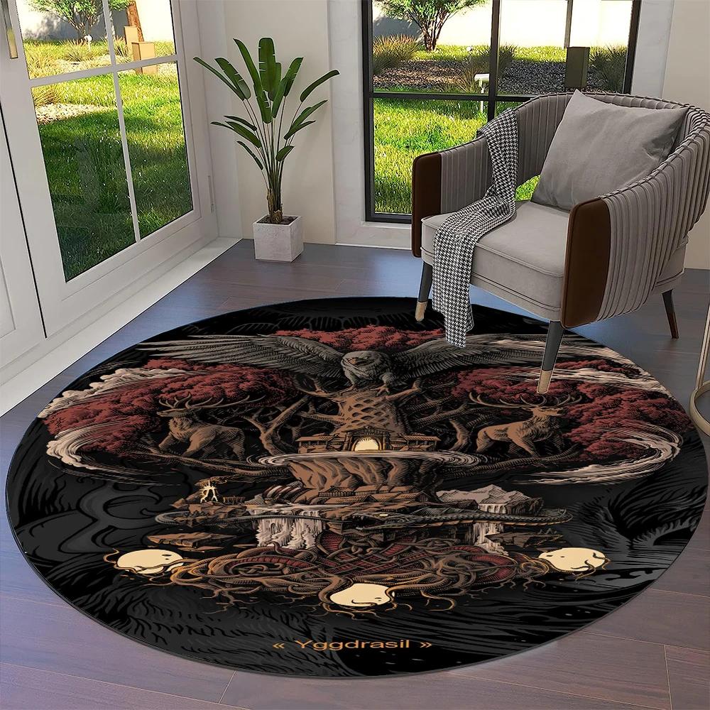 Tree of Life Viking Yggdrasil Valknut Round Carpet Rug for Living Room Bedroom Sofa Decor,Kid Paly Area Rug Non-slip Floor Mat