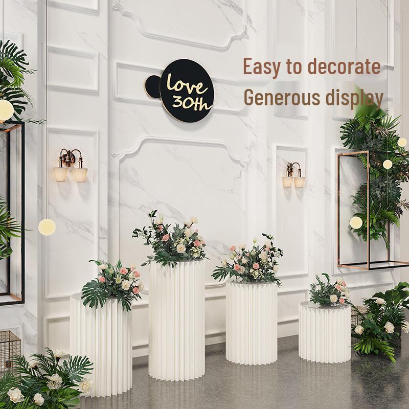 Multi-Layer Folding Exhibition Stand & Wedding Aisle Display Rack with Creative Cylinder Design
