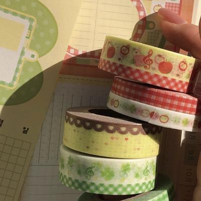 6 Rolls Kawaii Japanese Retro Cartoon Washi Tape Cute Apple Four-leaf Clover DIY Decorative Tape for Girls' Scrapbook & Journal