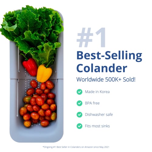 Blue Ginkgo Over-the-Sink Drainer Basket - Wash Vegetables and Fruits, Drain Boiled Pasta, and Dry Dishes - Expandable - A New Home Kitchen Essentials