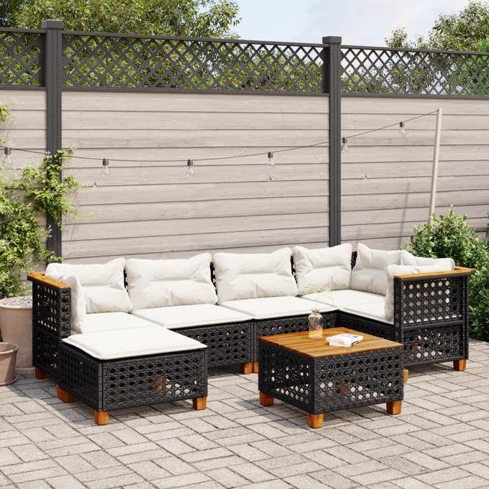VidaXL Salon de jardin 7 pcs avec coussins noir résine tressée, ensemble de canapés d'extérieur, salon de jardin, ensemble 3261920