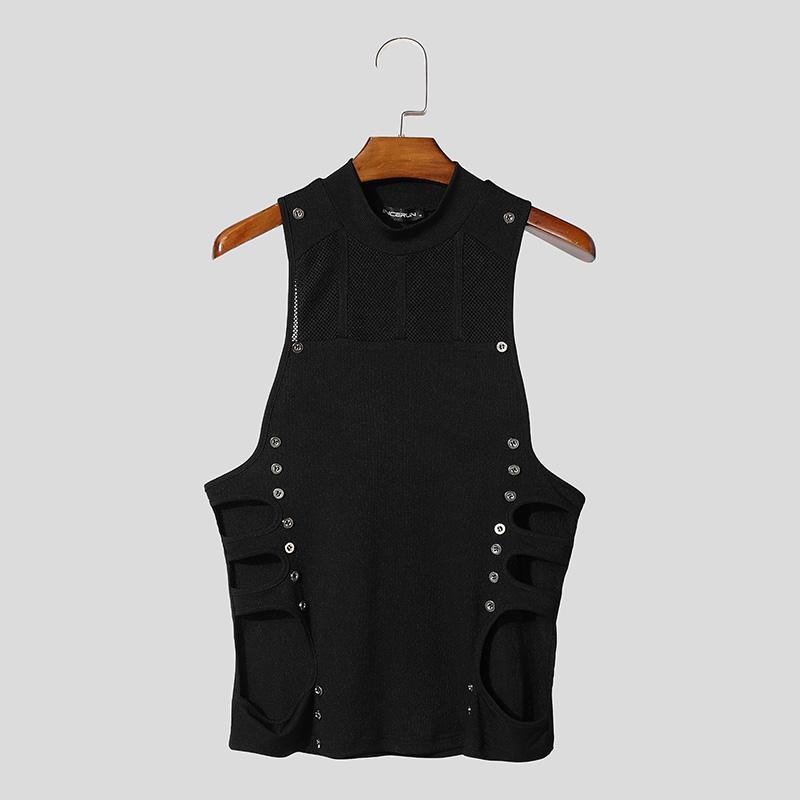 

INCERUN Men Summer Sleeveless Patchwork Hollow Out Bandage Fitted Tank Tops