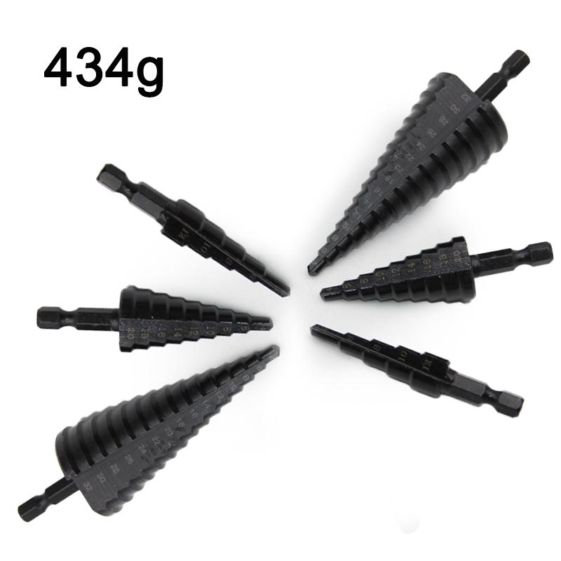 Hexagonal shank straight groove black step drill bit 3-12/4-12/4-20/4-32mm reaming step drill tower drill tool set