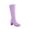 FOREADA Women Knee High Long Boots Round Toe Block High Heels Stretch Gogo Boots Ladies Fashion Shoes Autumn Winter Purple 43