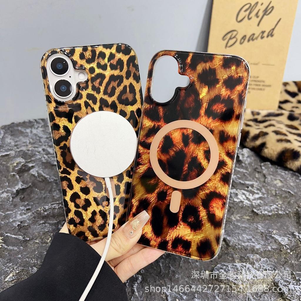 iPhone 15 Pro Leopard Print Phone Case New Retro IMD Magnetic 14 Compatible Apple 16 Full Coverage 13 Protective Case