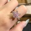 Female Ring Cherry Blossom Ring Rotating Design Pink Zircon Ring Floral Synthetic Ring  Daily Wear