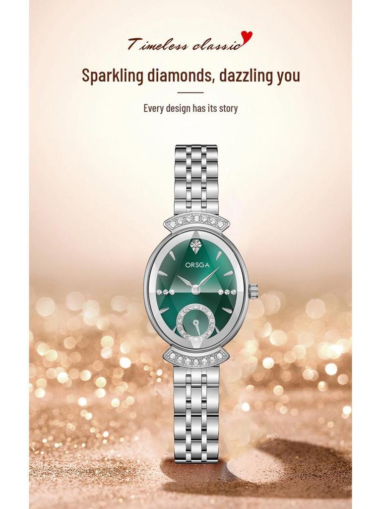 ORSGA Women's Oval Diamond-set Fashion Watch with Prismatic Mirror and Quartz Movement