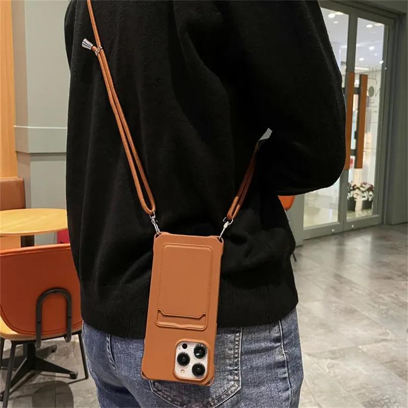 Crossbody Lanyard Wallet Card Holder Phone Case for IPhone 17 Air 16 15 Plus 14 13 12 11 Pro Max XR XS X  Silicone Soft Cover