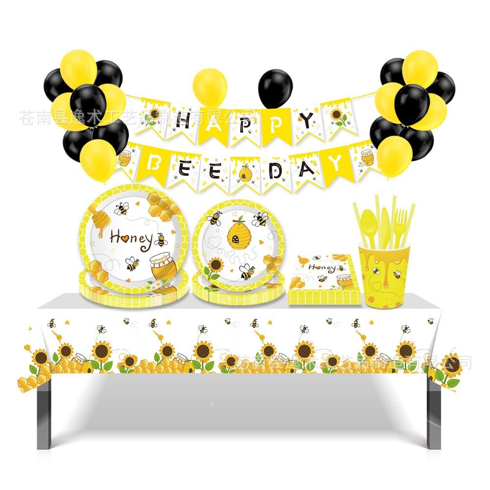 Honey Bee Sunflower Theme Disposable Tableware Yellow Bee Honey Plates Napkins Cups Kids Happy Bee Birthday Party Supplies