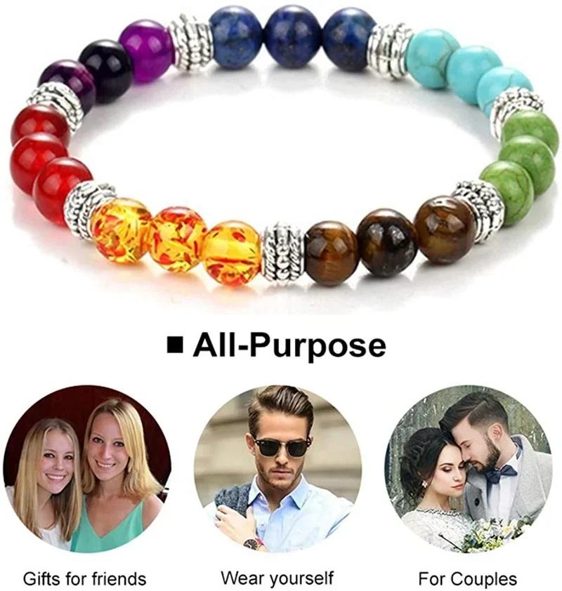 Classic 7 Chakra Beads Bracelet Natural Stone Black Rope Braided Yoga Reiki Healing Balance Bracelets & Bangles Meditation Gift