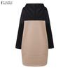 ZANZEA Women Hoodies Casual Patchwork Long Sleeve Hooded Sweatshirt Dress