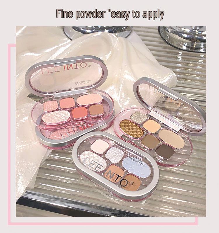 LEEINTO Six-Color Eyeshadow Palette: Long-Lasting Pearlescent, Matte & Glitter Shades.