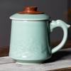 455ml Handmade Longquan Celadon Office Water Cup Chinese Conference Cup with Lid for Tea Making Personal Cup
