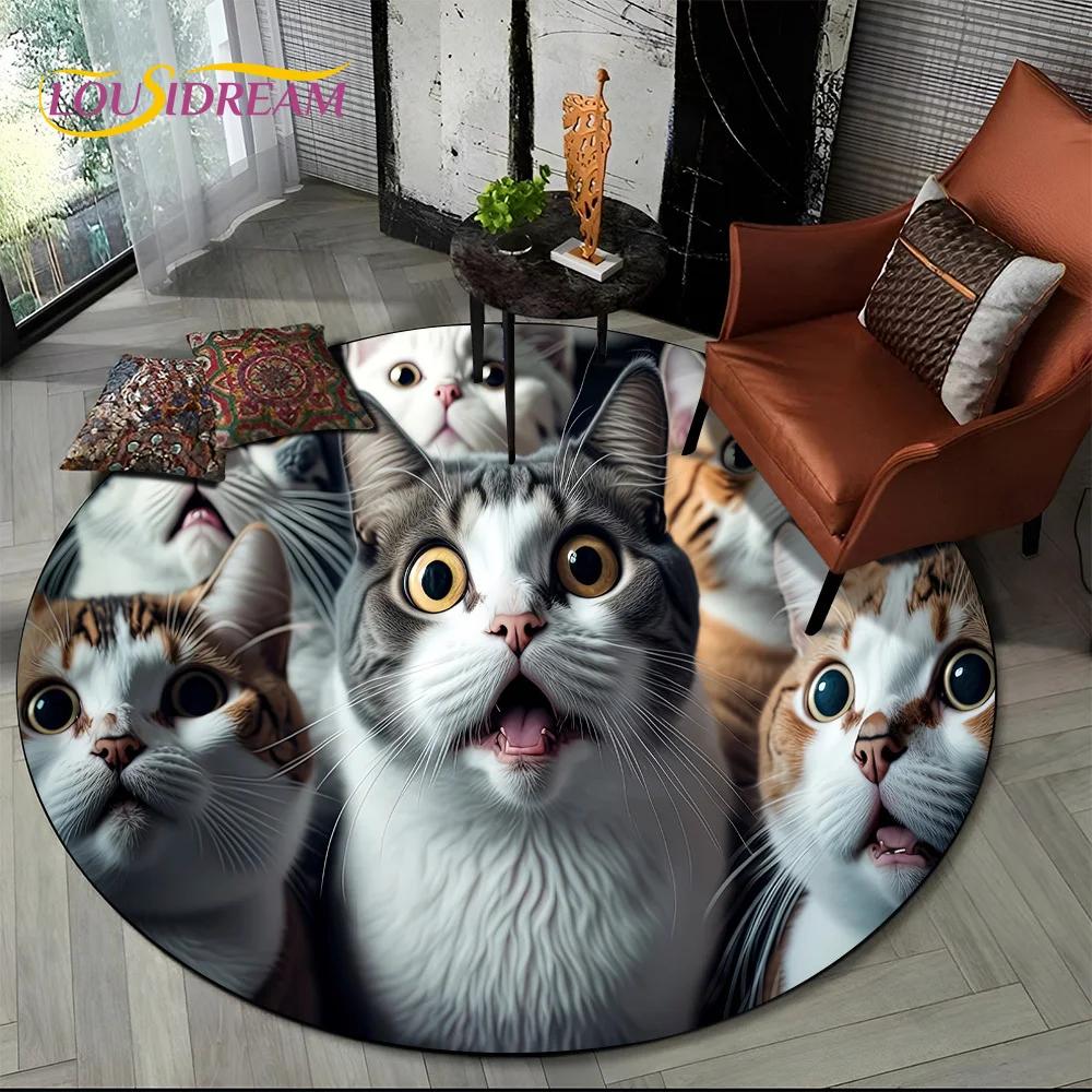3D Persian Cat,Cute Calico Cat,Ragdoll Cartoon Round Carpet Rug for Living Room Bedroom Kid Playroom Decor,Pet Area Rug Non-slip