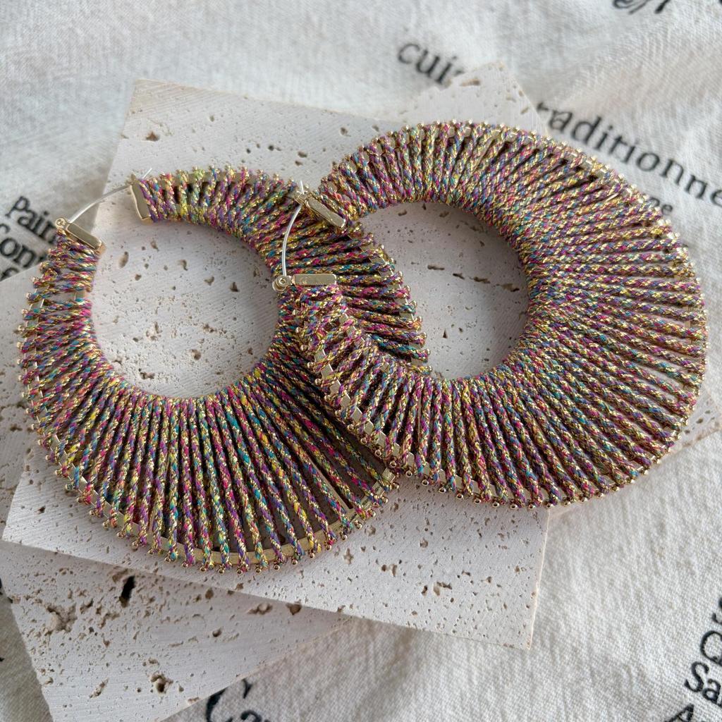 High-End Retro Versatile Ear Cuffs: Colorful Woven Hoops with 925 Silver Studs