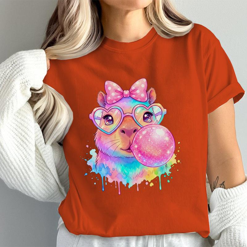 Watercolor Capybara Anime Cute Women T Shirt Fashion Casual Graphic TShirts Short Sleeve Tee Tops Summer Fashion TShirt Mujer