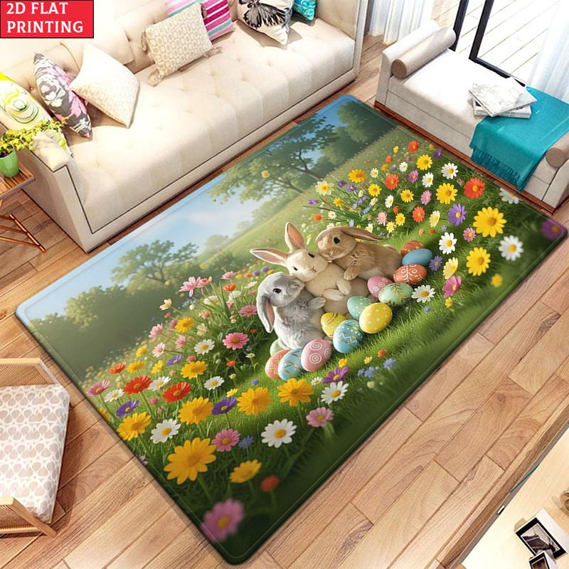 Sweet Easter Bunny Large Room Carpet Non Slip Cartoon Kids Bedroom Living Room Floor Mat Home Decor Children's Play Carpet