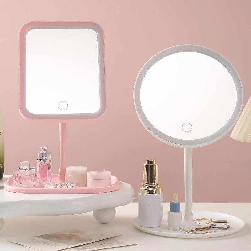 Einzigartiger Designer-Schminkspiegel Drei Farben LED-Licht Make-up-Spiegel Touch-Steuerung Schreibtischspiegel Schlafzimmer Schminkspiegel