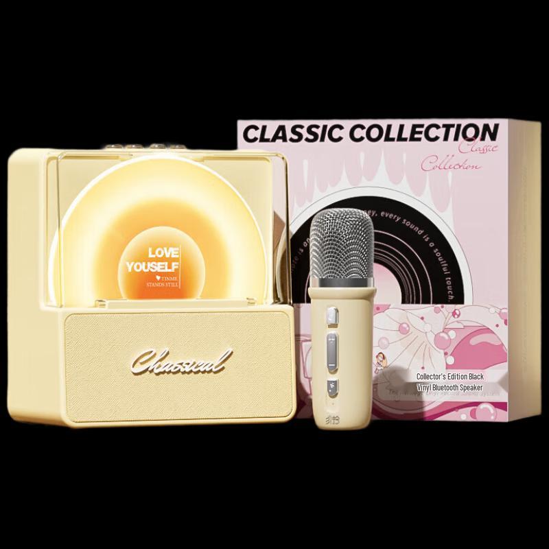 SSOMFEX D18 Retro Vinyl Bluetooth Speaker with AI & Wireless Mic