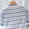 Damen Kurzarm Strick-T-Shirt mit Farbblock-Streifen