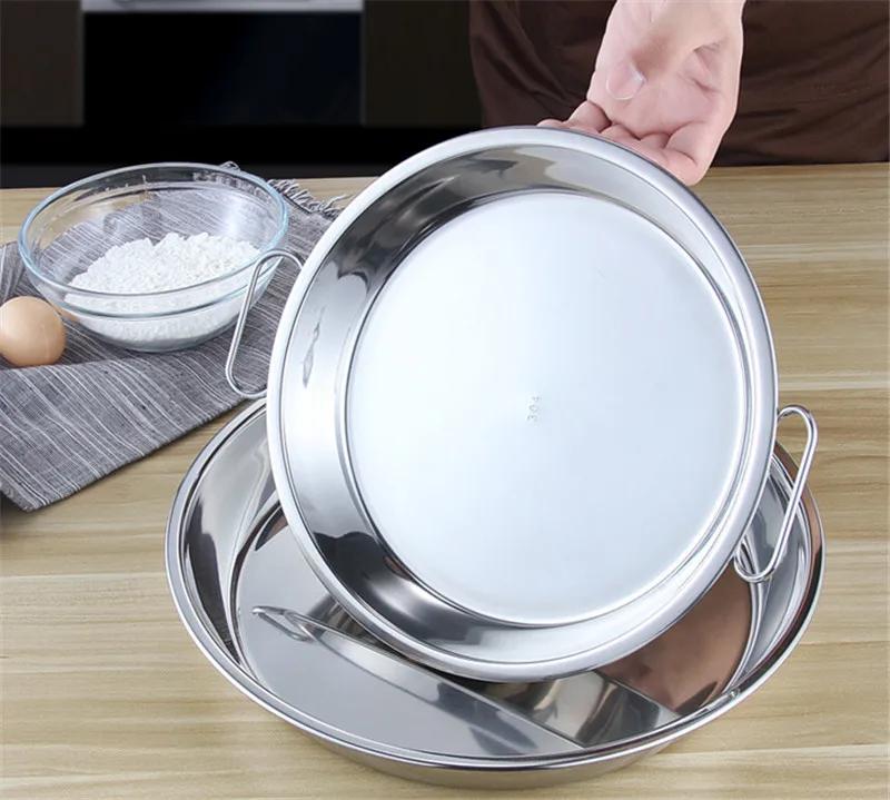 304 Stainless Steel Plate tray Noodle Plate Flat Steamed big Large Size Meal Plate Dual Handle Dough dishes and plates sets dish