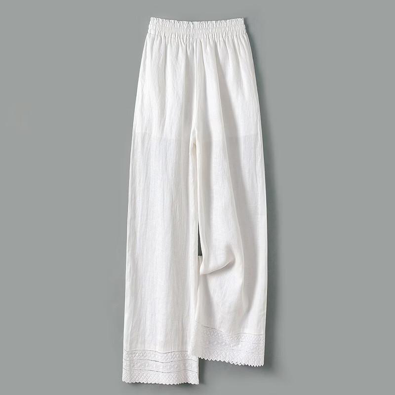 Women's Ta Chi Lace Hem Linen Drawstring Cropped Pants